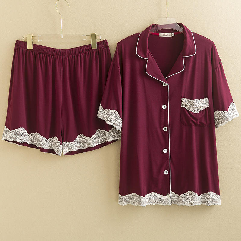 Short sleeve shorts wine red