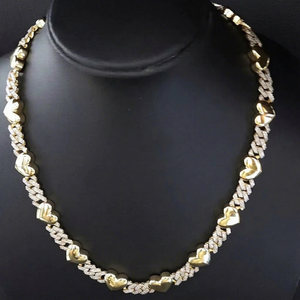 Romántico Corazón de 8mm cadena de eslabones cubanos oro de 10K en plata 925 Moissanite VVS D Color Iced Out collar Unisex en todas las longitudes - Product Image 1
