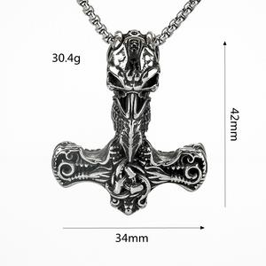 Stainless Steel Viking Thor Hammer Pendant Necklace Men's Retro <b>Cross</b> Design Jewelry Gift Fashion Accessory - Product Image 5