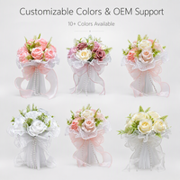 Bouquet de mariée artificiel en roses pour mariage en plein air, avec perles et tulle, bouquet romantique à tenir en main pour la mariée