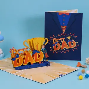Carte de voeux de fête des pères 3D carte pop-up créative de papier de voeux de bénédiction de fête des pères pour la meilleure carte de voeux de papa