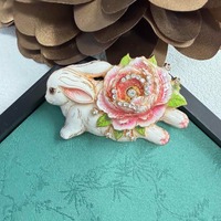 Bros Bunga Peony Kelinci untuk Wanita Pria, Pin Berlian Imitasi 4 Warna Bentuk Hewan Lari yang Lucu, Perhiasan Hadiah Pesta Natal