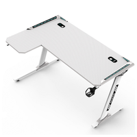Bjflamingo Table de jeu blanche avec lumières LED bureau de jeu d'ordinateur en forme de L