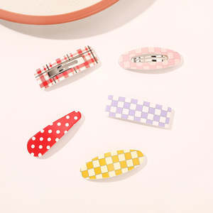 6 unids/set estilo coreano Polka Dot Check patrón Pinzas Para Cabello chica resina pinzas para el cabello accesorios mujeres lindas horquillas niños - Product Image 3