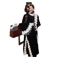 Abaya élégante brodée pour femmes, robe modeste avec bordure en dentelle, tenue de mariage musulmane, tenue de fête pour l'Aïd