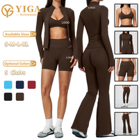 Leggings marron, shorts de sport sans couture, pantalon de travail, pantalon large sans couture, soutien-gorge de sport, veste de sport, ensemble de yoga 5 pièces