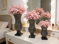 Ensemble de vases de sol en céramique gris foncé de luxe moderne, finition brillante, forme de tulipe cannelée, base carrée, décoratif pour mariage