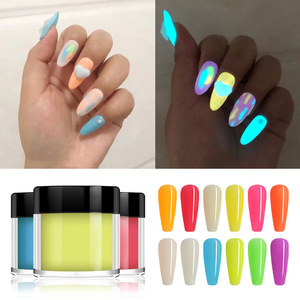 12 renk Glow karanlık aydınlık ışıltılı tırnak pul şeker Glitter akrilik tırnak sanat tozu renkli tırnak daldırma akrilik toz - Product Image 4