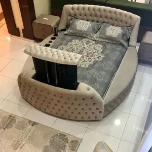 현대적인 디자인 침실 가구 세트 럭셔리 킹 사이즈 침대 클래식 덮개를 씌운 벨벳 퀸 침대 침대 침대 아래 TV 리프트