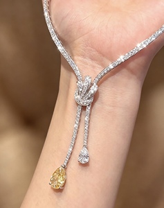 Collier de luxe pour femme GF Jewelry, plaqué or 14 carats, diamant jaune fantaisie cultivé en laboratoire, taille brillant rond, certifié IGI, pour mariage - Product Image 2