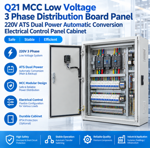 Tableau de distribution triphasé basse tension Q21 220 V avec conversion automatique double alimentation, armoire de commande électrique à prix réduit - Product Image 1