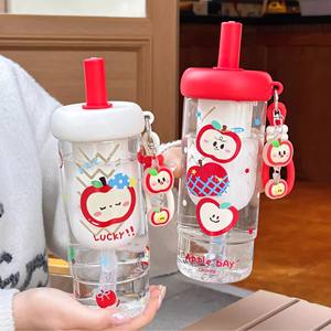 Bouteille d'eau Cruhre Apple Day 500 ml avec paille, design cartoon pour femmes, idéale pour l'été - Product Image 4