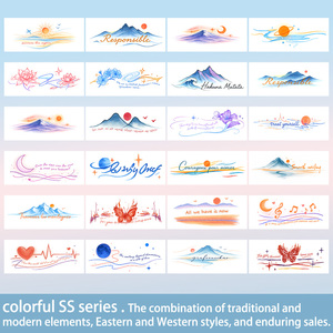 Autocollant de tatouages temporaires colorés <span class=keywords><strong>soleil</strong></span> esthétique, lune, montagnes et rivières <span class=keywords><strong>tatouage</strong></span> étanche pour visage bras jambe - Product Image 4