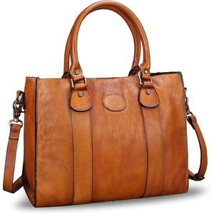 Bolso Tote de Cuero Genuino para Mujer, Estilo Vintage, con Asa Superior, Bandolera, Bolso de Hombro, Bolso Tipo Satchel Resistente - Product Image 1