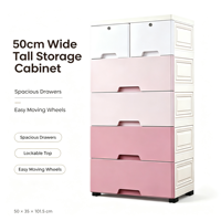 Nouvelle commode à 5 tiroirs en plastique rose et blanc pour le rangement des vêtements dans la chambre