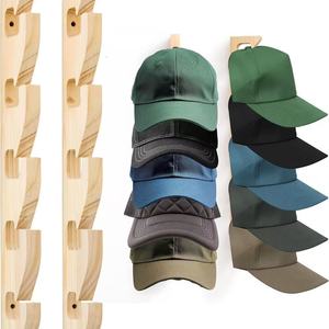 Porte-chapeaux mural en bois sur mesure à crochets multiples pour casquettes de baseball et casquettes plates, support de rangement en bois massif. - Product Image 1