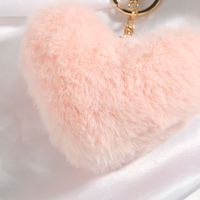 Vente en gros de porte-clés en forme de cœur de 10 cm avec pompon, pompons en fausse fourrure de lapin, porte-clés moelleux et bouffant, chaîne de porte-clés, porte-clés en pompon