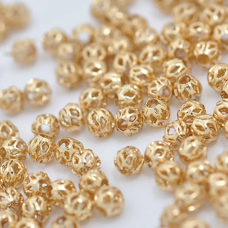 Factory Wholesale 18K Gold 4MM Hollow Ball Flower Spacer Beads For DIY Bracelet Bead