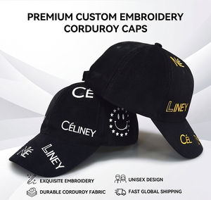 Casquette de baseball personnalisée avec logo de marque, en velours côtelé, faible MOQ, OEM ODM, vintage, luxe, motif Smiley, structurée, 6 panneaux, pour hommes et femmes - Product Image 1