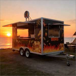 Carrito de Smorrebrod Danés con Sándwiches de Centeno Abiertos, Arenque en Conserva y Tocados de Carne Asada, Arte Callejero de Copenhague - Product Image 1