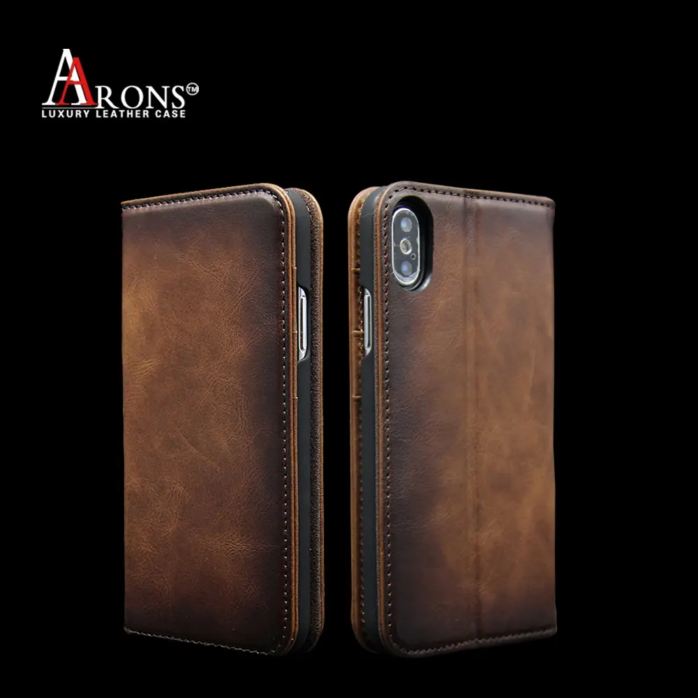 Casing Ponsel Kulit Sapi Asli Warna Gradien, Casing Pelindung Ponsel Kulit Sapi Asli Lapisan Pertama untuk iPhone X XS