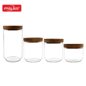 2021 Custom Empty Seal Container Set Clear Bottle Glass Storage Jar For Vacuum Food Candy With Wood Bamboo Airtight Lid 1200ML