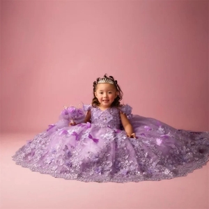 Vestidos de Niña de las Flores Personalizados con Lavanda para Bodas, Apliques de Mariposas, Largos hasta el Suelo, Hermosos Vestidos para Sesiones de <span class=keywords><strong>Fotos</strong></span> de Niños y Cumpleaños - Product Image 3