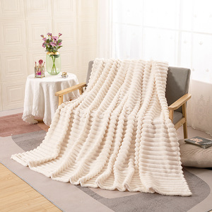 Cheap Price Custom Logo Soft Sofa Solid <strong>Color</strong> Modern 100% Polyester Striped Flannel Fleece Throw Blankets - Product Image 4