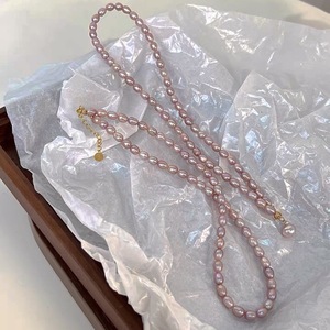 Collar de Perlas de Agua Dulce Naturales en Forma de Arroz, Color Morado Uva Francés, para Mujer, Estilo Ligero y Lujoso con Cadena para Clavícula - Product Image 2