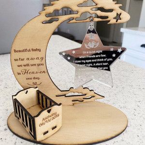 Le migliori vendite Custom Death Birth Anniversary Memories Display portacandele commemorativo per bambini in legno con stella acrilica - Product Image 3