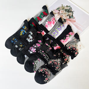 Chaussettes transparentes en dentelle pour femmes, respirantes, personnalisées, à motifs floraux, vente en gros, pour l'été - Product Image 6