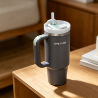Bouteille d'eau isotherme en acier inoxydable à double paroi de 40 oz avec poignée, couvercle anti-fuite et paille, maintien thermique 12-24h, écologique