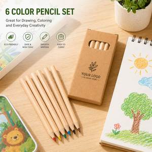Juego de 6 Mini Lápices de Colores en Caja de Papel Kraft, Lápices de Colores de Madera No Tóxicos para Niños - Ideal para Escuelas y Viajes - Product Image 2
