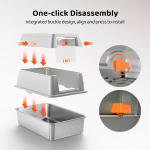 ZMaker Edelstahl Katzen toilette mit Deckel Geschlossene hochseitige Katzen toilette mit abnehmbarem Deckel Große Katzen toilette aus Metall - Product Image 3