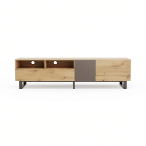 Soporte de TV moderno DB de 80 pulgadas, consola multimedia de madera maciza, muebles para sala de estar, doble espacio de almacenamiento, plegable - Product Image 1