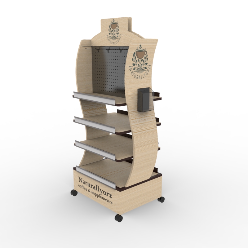 Supermarket Shelves Dedicated Laminated Solid Wood Light Duty Floorstanding 4-Layer Display Stand for Health Products — view 1
