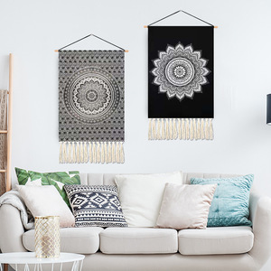 <span class=keywords><strong>Tapisserie</strong></span> psychédélique en macramé, <span class=keywords><strong>tapisserie</strong></span> murale en coton faite à la main avec pompon, décoration murale pour la maison - Product Image 2