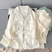 Printemps automne femmes respirant décontracté à manches longues pantalon lettre avant mignon doux fille nuages coton pyjamas