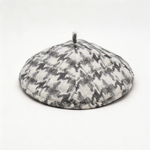 Unisex Grey White Houndstooth Printed <b>Beret</b> Hat Soft Plaid Polyester/Cotton French <b>Beret</b> Vintage Winter Outdoor Travel Fashion - Product Image 4