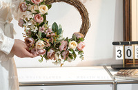 Guirnalda de Ratán Tejida a Mano con Flores Artificiales, Decoración de Pared Estilo Coreano, Flores Biónicas Premium, Decoración Colgante para Ventanas