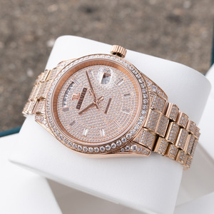 Oblvlo Men's Full Diamond Rose Gold <b>Mechanical</b> <b>Watch</b> Automatic Date Stainless Steel Bracelet 12mm Case - Product Image 3