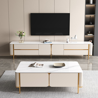 Mobilier de Salon Moderne Grand Appartement Meuble TV Dalle de Roche Combinaison Table Basse de Luxe Ensemble Table Basse en Bois Massif