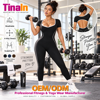 Combinaison de yoga sans couture, douce et à séchage rapide, pour femme, à manches courtes, col en V, avec découpes latérales et dos sculptant, personnalisable par OEM, fournisseur OEM