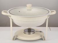 Réchaud à gaz rond petit et luxueux en acier inoxydable durable de 5 L, or et argent, pour la restauration