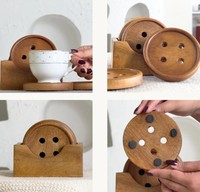 Juego de Posavasos Cuadrados Modernos de Madera con Botón, Soporte para Bebidas con Logotipo Personalizado, Embalaje de Cartón Ecológico para Decoración de Mesa de Restaurante