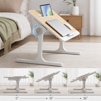 Tablette de lit inclinable ergonomique, table d'appoint réglable pour ordinateur portable avec fente pour tablette et verrou rotatif pour la maison, le bureau, le lit et le canapé