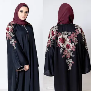 Özel tasarım Dubai açık müslüman Jilba Khimar toptan son tasarımlar Jersey kadın islam giyim nakış Abaya Kebaya