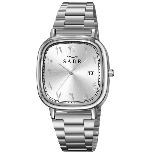 Stainless Steel Metal Band 3ATM Water Resistant Date Display Quartz Movement Hand Silver SABR Square Arabic Watch Men Wrist