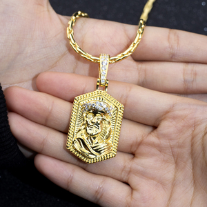 MSN-869 Collar con Colgante de Plata 925, Chapado en Oro Amarillo, Diamante, Joyería Religiosa para Hombre, Corte Brillante Redondo - Product Image 2