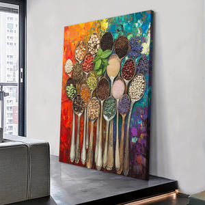 Art d'épices culinaires cuillères colorées assaisonnement Art déco Animal/Design moderne impression sur toile cadre en bois pour la maison cuisine tenture murale - Product Image 4